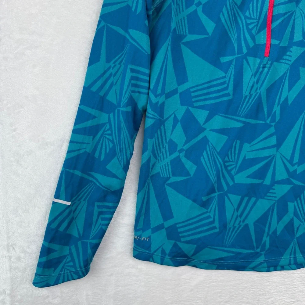 Nike Womens Dri-FIT‎ Running Half-Zip Pullover Teal Geometric Shard Size M